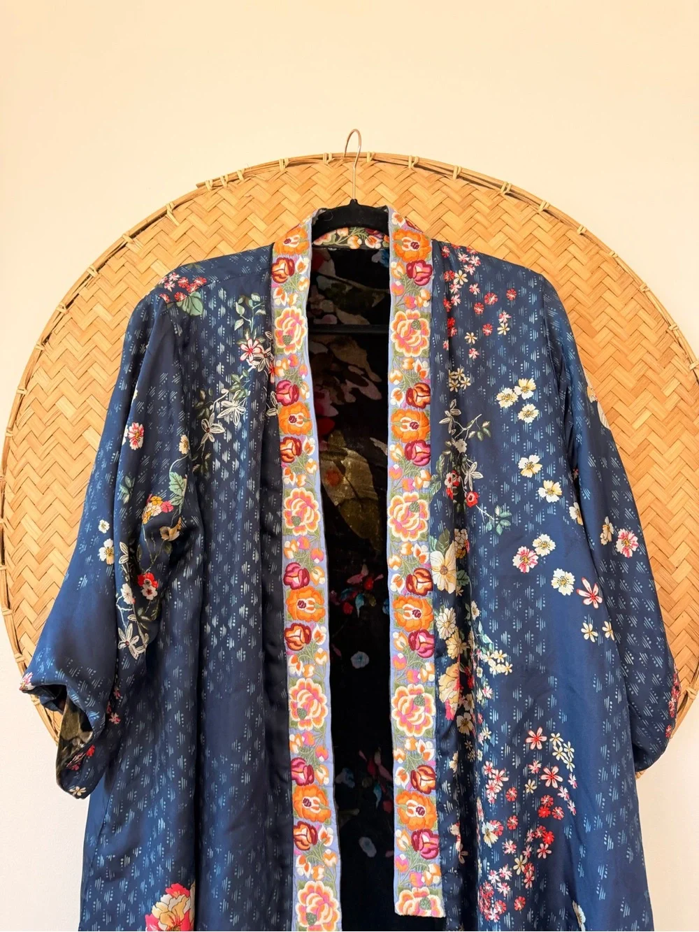 JOHNNY WAS PETITE KEHLANI REVERSIBLE FLORAL VELVET/SILK KIMONO EMBROIDERY BOHO